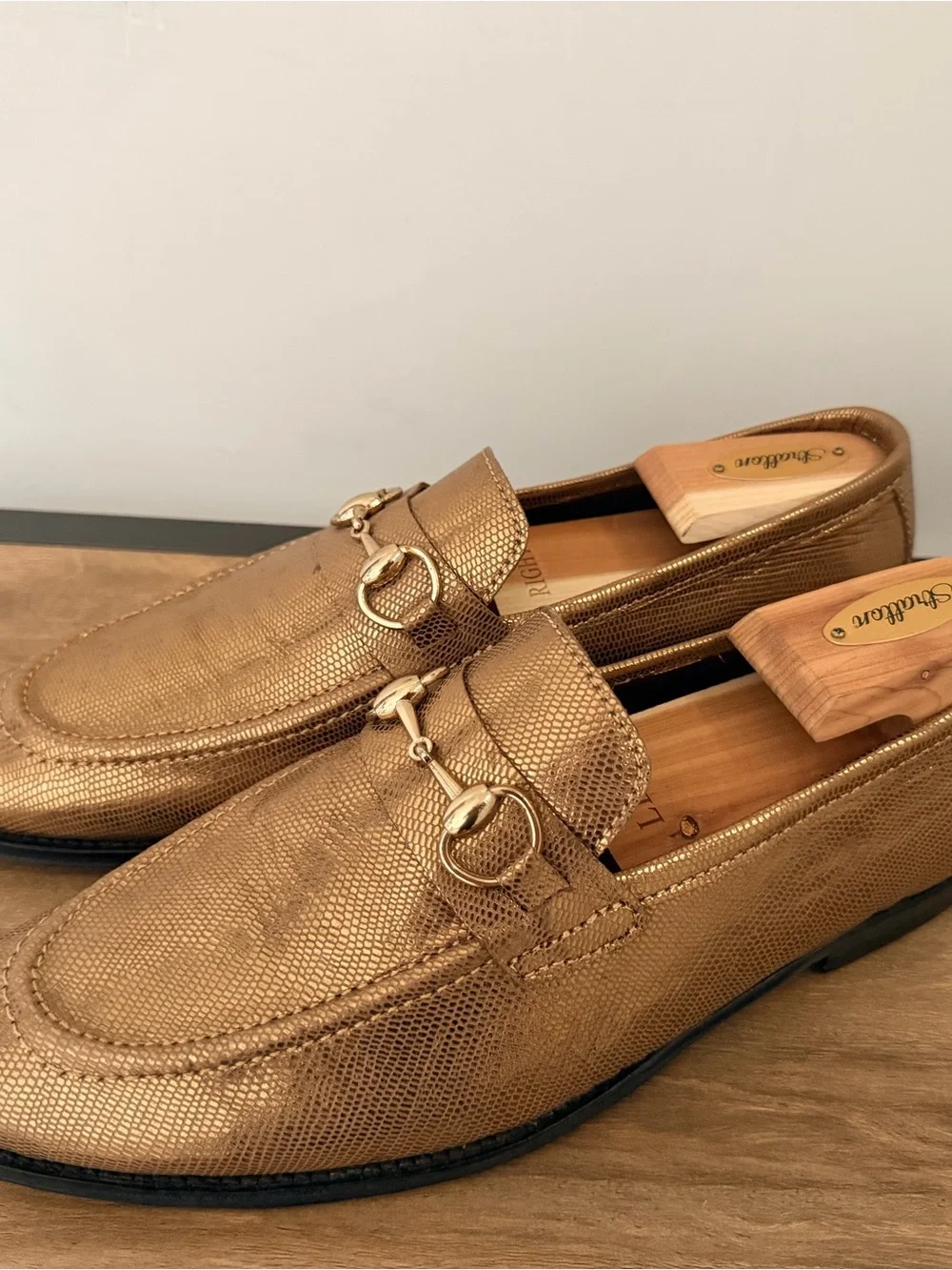 Men's Metallic Gold Dress Loafers with Horsebit Accent